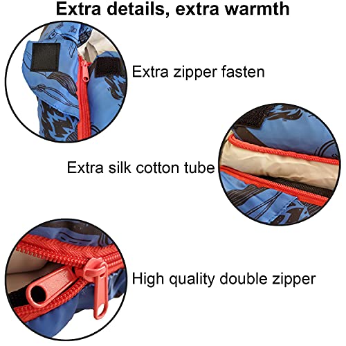 KidzAdventure Mummy Style 32 – 59F Kids Sleeping Bag with Pillow Sleeve, 4 Season, Lightweight and Backpacking Style, Ideal for Camping, Sleepover, Boys, Girls, and Youth - color: Blue kids up to 4'3"