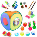iCAGY 25 Pcs Cat Toys Set, Cat Cube Tunnel Toy for Indoor Cats, Kittens | Interactive Variety Pack, Cat Cube Tunnel, Feather Golf, Mice, Springs, Balls, Noise Toys - Rainbow/Colorful