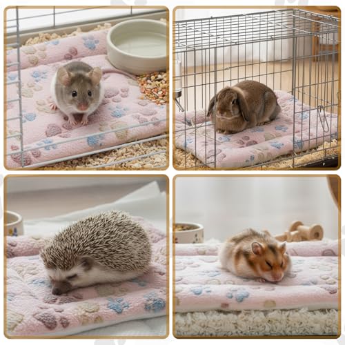 4 Pack Ultra Soft Dog Cat Bed Mat Small Animal Guinea Pig Bed with Cute Print Reversible Fleece Dog Crate Kennel Pad Cozy Washable Thickened Hamster Pet Beds Mat(13 x 10 Inches,Light Brown) - color: as shown on the picture, size: 13 x 10 Inches