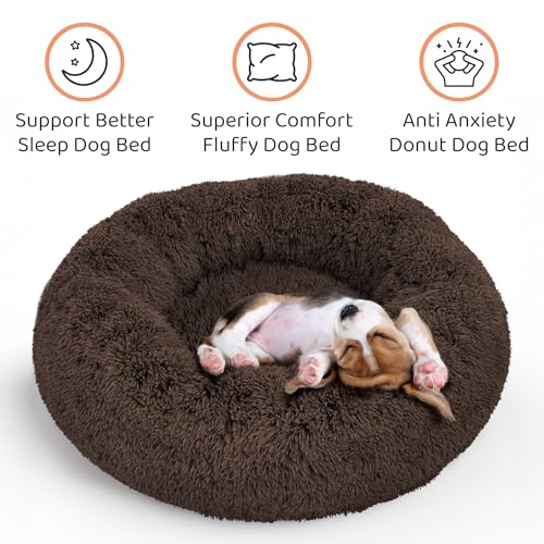 Donut Dog Bed - Premium Comfort for Anxiety Relief - Fluffy & Calming Design with Ultra-Plush Support | Cozy Round Dog Bed with Super Soft Circle Style (Coffee, Small) - color: Coffee, size: Small (23"L x 23"W x 8"Th)
