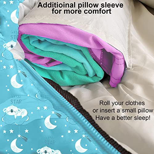 KidzAdventure Mummy Style 32 – 59F Kids Sleeping Bag with Pillow Sleeve, 4 Season, Lightweight and Backpacking Style, Ideal for Camping, Sleepover, Boys, Girls, and Youth - color: Sky blue kids up to 4\'3"