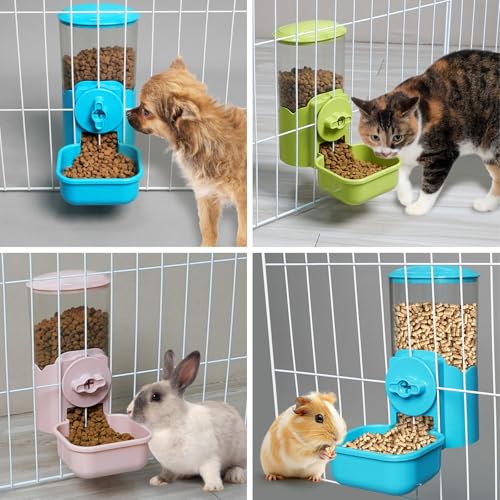 VANNON Small Animal Hanging Automatic Food Dispenser, 35oz Gravity Pet Feeder for Cage, Food Bowl for Rabbit Puppy Cat Ferret Guinea Pig Chinchilla Parrot (Green) - color: Green