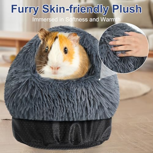 Guinea Pig Hideout, Doughnut Guinea Pig Bed, Rabbit Bunny Hideout(Black) | Washable Hamster Rabbit Bunny Bed with Hooded Cover, Calming Round Cave Beds for Small Animal Bunny Rabbit Hideout - color: Black