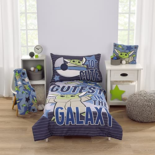 NoJo Star Wars The Child Cutest in The Galaxy Blue, Green, and Gray Grogu and Hover Pod 2 Piece Toddler Sheet Set - Fitted Bottom Sheet and Reversible Pillowcase - color: Star Wars the Child