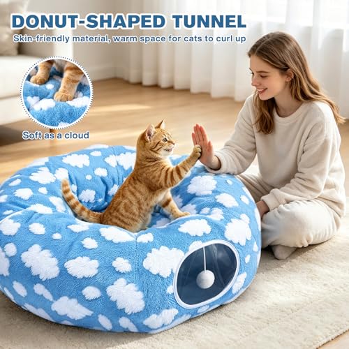 3-in-1 Bunny Tunnel Bed,Collapsible Rabbit Tunnel Toy,Portable Playground | Multi-Functional Collapsible Tunnel Tubes Toys, Three Play Shapes, Suitable for Cats, Puppies, Rabbits, and Ferrets - color: Blue
