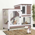 Gutinneen 2-Story Rabbit Hutch Bunny cage Wooden Rabbit Cage Indoor/Outdoor with Chew-Proof Ramp, 2 Leak-Proof Pull-Out Trays, Lockable Wheels for Rabbits, Guinea Pigs, Small Animals (Brown and White)