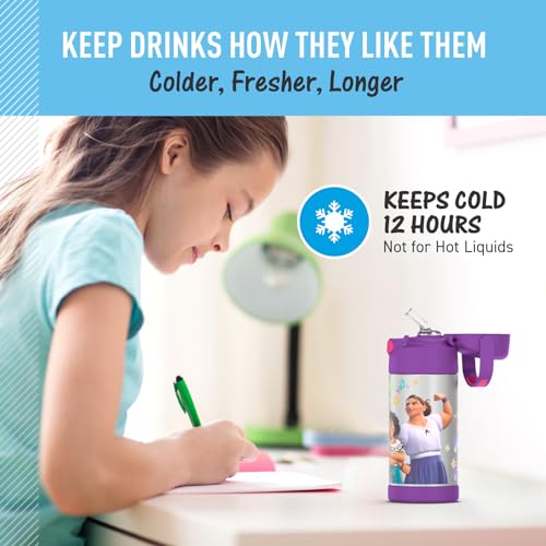 THERMOS FUNTAINER Water Bottle with Straw, 12oz, Encanto | Kids Stainless Steel Insulated Water Bottle, Keeps Drinks Cold Longer for School & Play, BPA-Free - color: Encanto, size: 12 Ounces