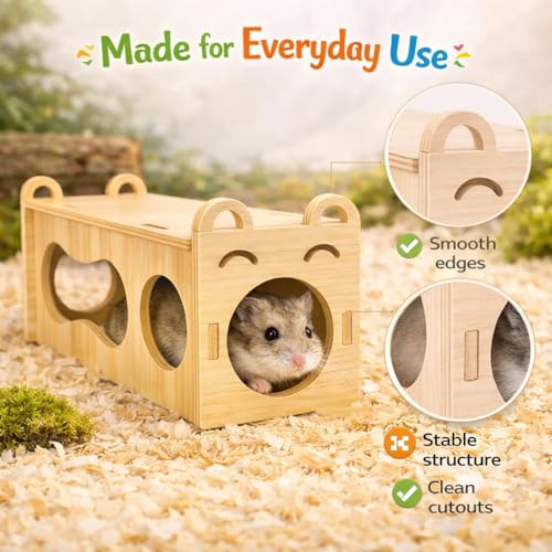 7.9-Inch Natural Wood Hamster Smiley Face Tunnel Toy – Open-Ended Comfort Tube, DIY Cozy Happy Tunnel for Dwarf Hamsters, Gerbils, Mice
