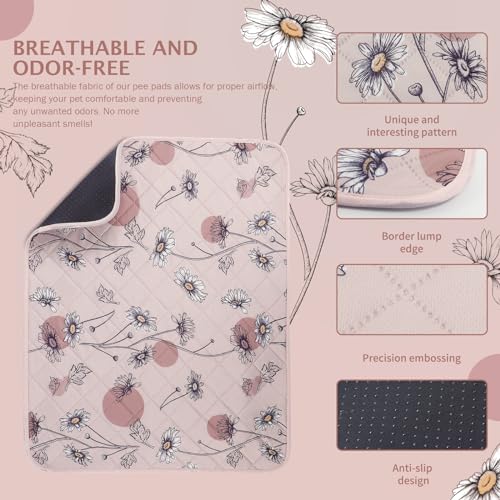 IEUUMLER Washable Pee Pads for Dogs, 2 Pack Non-Slip & Waterproof Pack Whelping Pad, Reusable Washable Puppy Potty Training Pad with Fast Absorbent for Playpen EU007 (Pink Daisy, 24"X18"-2pcs) - size: 24"X18"-2pcs