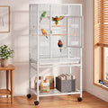 YITAHOME 53.9 inches Metal Bird Cage for Parakeets: Large Parrot Cages with Seed Catcher & Birdcage Cover with Rolling Stand & Brakes for Lovebirds Cockatiels Pigeon Finches - color: Pure White