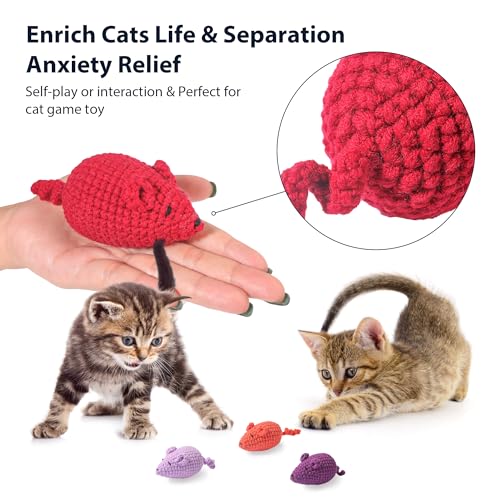Catnip Toys Crochet Mouse, 6 Pcs Yarn Cat Nip Mice Safe Teeth Cleaning Chew Toy for Indoor Kittens Kitty, Adult Cats Interactive Catnip Cat Kicker Toys Anxiety Relief - color: 6pcs