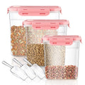 Patelai 6 Pcs Dog and Cat Food Storage Containers with Scoops Set Plastic Pet Food Storage Containers Stackable Airtight Dry for Kitchen 1.27 Qt, 2.4 Qt, 4 Qt(Pink) - color: Pink