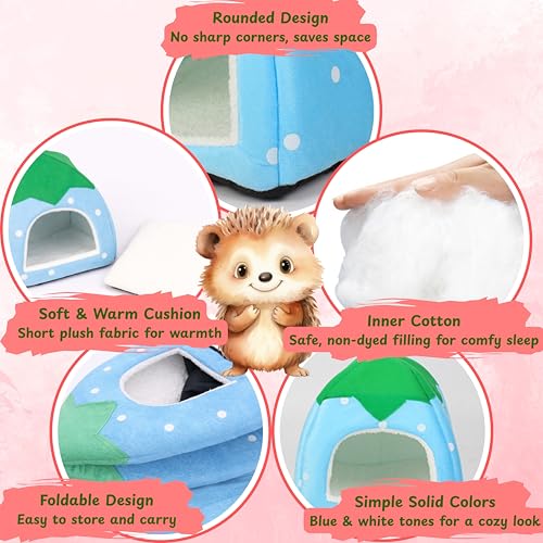 Hides for Hedgehogs Warm Winter Bed, Hedgehog Hideout Bed Nest, Hedgehog Hideout with Disposable Liners, Small Animals Warm House Cage Supplies, Hamster Cage Accessories (Blue, Pee Pads) - color: Blue, size: Pee Pads