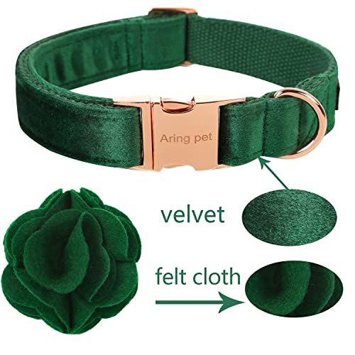 ARING PET Velvet Dog Collars, Dark Green Soft Pet Collar with Detachable Felt Flower Metal Buckle for Puppy Small Medium Large Boy Girl Dogs-XS - color: F-Dark Green, size: X-Small (Pack of 1)