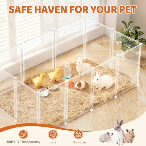 14 Pcs 16.5" H Small Animal Playpen, Indoor Puppy Playpen for Rabbits | Clear Transparent DIY Playpen Panels, 16.5" Tall Anti-Jump Height To Keep Rabbits, Kittens, Chicks And Hamsters Inside - style: 14 Panels