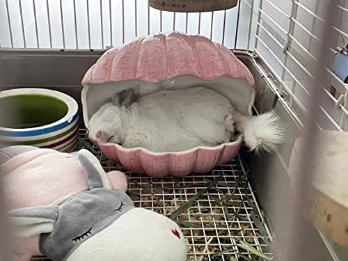 Small Animal Hideout Extra Large Ceramic Shell Shape Guinea Pig House Chinchilla Igloo Habitat Hut Cave Summer Bed Cage Accessories for Hedgehog Rabbit Hamster Gerbil Rat (XL (9.5''x7''x7.9''), Pink) - color: Pink