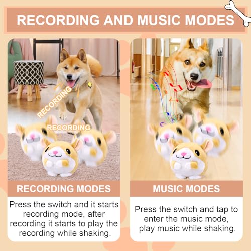 BABORUI Interactive Dog Toys Hamster, Jumping Squeaky Dog Toys with Recording and Music Modes, Rechargeable Moving Dog Chew Toys for Small/Medium/Large Dogs to Keep Them Busy - color: Hamster