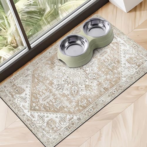 Dog Food Mats for Floors, Absorbent Dog Bowl Mat for Food and Water Dispenser Mat, Quick Dry Cat Food Mat Pet Supplies - color: Beige, size: S(12"×20")
