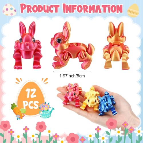 Honoson 12 Pcs 3D Printed Animals 5-7cm, Rabbit | Articulated Fidget Animals, Flexible 3D Printed Figures for Stress Relief, Cute Mini Joints for Party Favors and Display - size: 5-7cm, style: Rabbit