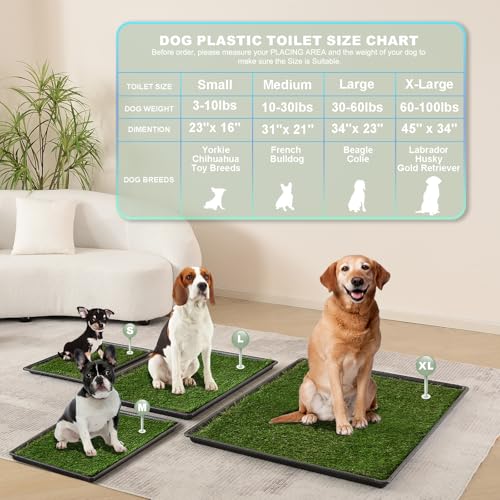 HQ4US 4LEGS Dog Grass Pad with Tray, Dog Litter Box with Artificial Grass | Extra Large Grass Pee Pads for Indoor Dogs Potty Tray with Grate, Grass Hemmed Edge, Realistic, Less Stink Toilet for Balcony - size: XL 45”×34” for Dog＜ 38" Length