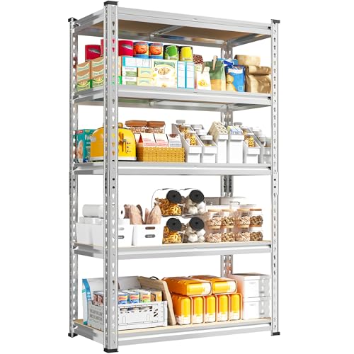 REIBII Storage Shelves,5-Tier Adjustable Waterproof Storage Rack for Pantry | Metal Garage Shelving,Rust-Resistant Build,Tool-Free,For Kitchen Closet Galvanized,12"D x 28"W x 59.8"H,2020LBS,Sliver - size: 28"W x 12"D x 59.8"H
