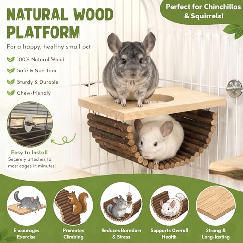 Natural Wood Chinchilla Platform, Small Animal Wooden Climbing Toys, Cage Accessories for Chinchilla Squirrel Gerbil Sugar Glider Hamster Rat Mouse Parrot