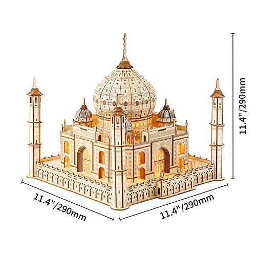 3D Wooden Puzzle for Adults, Taj Mahal Wood Model with Led Light, Self-Assembly Mechanical Building Kit Handicraft Brain Teaser Game Hobbies Toy, Birthday Gift for Women Men, Home Decor, 388 Pieces - style: Taj Mahal