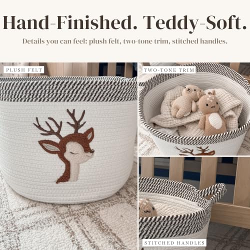 Deer Baby Storage Basket, Woven Cotton Rope Nursery Bin, 15x11 in - color: Deer