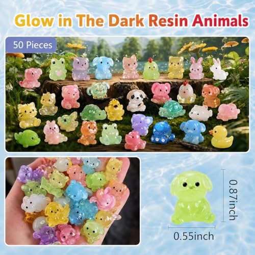 50 PCS Mystery Bag Mini Resin Animals, Glow in The Dark Tiny Animal Figurines Blind Bags Bulk, Cute Mini Resin Figures Surprise Box Toys for Kids, Classroom Prizes, Goodie Bag Stuffers, Party Favors - color: 50pcs Animals