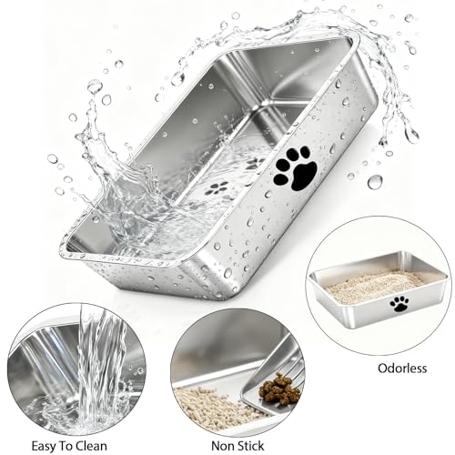 Stainless Steel Cat Litter Box, Large Metal Litter Pan,Low Entry for Cats and Kitty Rabbits,Elder Cats,Easy Clean, Non Stick Litter Box, No Smell - size: 20" x 14" x 4"