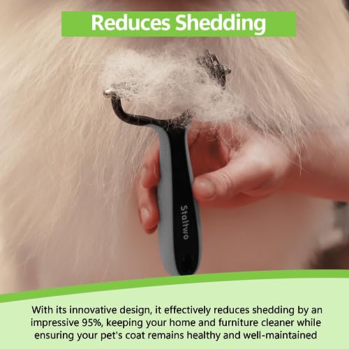 Staltwo Deshedding Dog Brush, Deshedding Undercoat Brush for Dog&Cat | Grey Extra-Wide Double-Sided Pet Grooming tool | Shedding Control for Long/Medium-Haired Dogs and Cats, Knot Removal - color: Grey