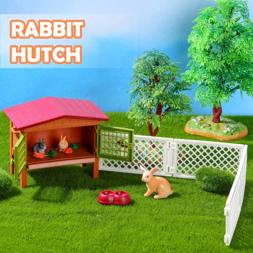 Civaner 11 Pcs Bunny Toys and Playsets Farm World Set Farm Animal Figures Barnyard Carrot Rabbit Hutch Accessories for Kids Ages 3 and Above Learning Educational Toys Birthday Gift