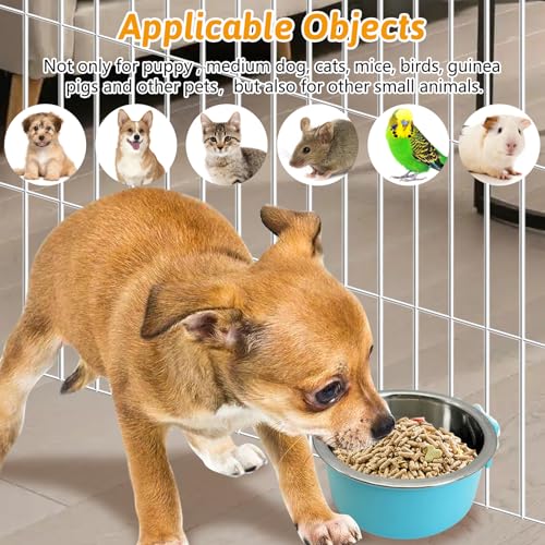 Hamiledyi Crate Dog Bowl Cat - Removable Stainless Steel Hanging No Spill Pet Bowl for Kennels Durable Detachable Design Fits Small Medium Dog Cages (2 Pcs, Blue - color: Blue