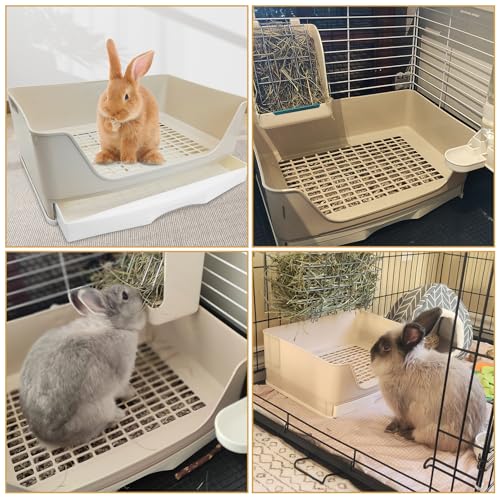 kathson 2PCS Large Rabbit Litter Box Trainer, Potty Corner Toilet with Drawer Bigger Pet Pan for Adult Hamster, Guinea Pig, Ferret, Galesaur, Bunny and Other Animals (Brown) - size: 2PCS, Brown