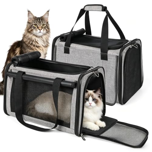YUDODO 2 Packs 25 lbs Soft Sided Pet Carrier for Large Cat & Small Dog | Airline Approved, Lightproof Breathable Design, Side Pockets, Durable Mesh, Foldable and Portable, Grey*2 - color: Grey*2