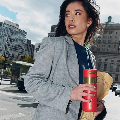 Contigo AutoSeal 16 oz Stainless Steel Vacuum-Insulated Water Bottle with Leakproof Push-Button Spout & Lock, Carry Strap, BPA-Free & Lead-Free, Dishwasher Safe - color: Wild Indigo Champagne, size: 16 Ounces