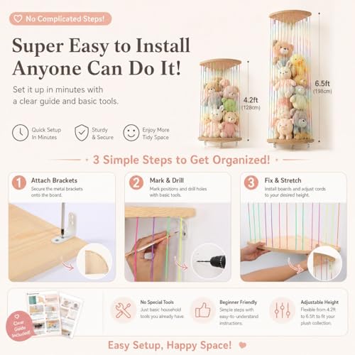 Corner Hammock Shelf with Adjustable Length, Wooden Hanging Wall Storage Organizer, Space Saving Net Shelf for Bedroom, Playroom and Home Décor - style: Rainbow sector