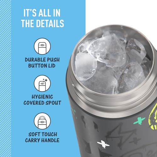 THERMOS FUNTAINER Water Bottle with Spout, 16oz, Graffiti Boy | Kids Stainless Steel Insulated Water Bottle, Keeps Drinks Cold Longer for School & Play, BPA-Free - color: Graffiti Boy, size: 16 Ounces