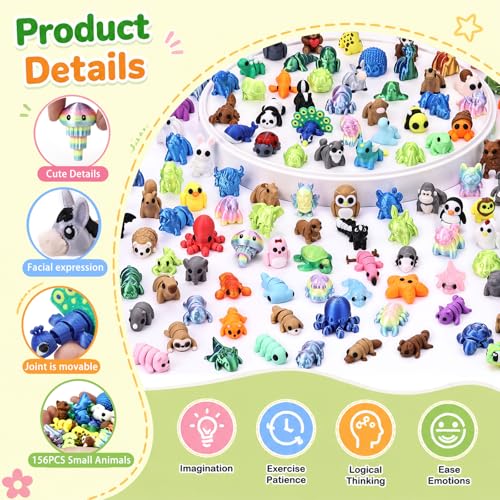 156 pcs 3D Printed Animal Figurines, Mini Articulated Animal Figurines Toys, Party Favors, Pocket Fidget Toys Bulk, Goodie Bag Stuffers, Exchange Gifts for Boys Girls , Desk Pets, Classroom Rewards - style: Animal 156