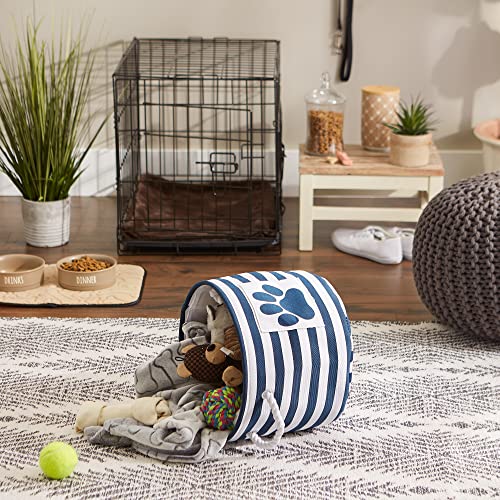 Bone Dry Pet Storage Collection Striped Paw Patch Bin, Small Round, Navy - color: Navy, size: Small Round