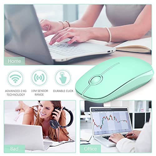 VssoPlor Wireless Mouse, 2.4G Slim Computer Laptop Mouse, Mint Green | Portable Mouse, Plug & Play USB Nano Receiver, Quiet Silent Optical Mice for Notebook, PC, Laptop, Computer, Windows, Mac - color: Mint Green