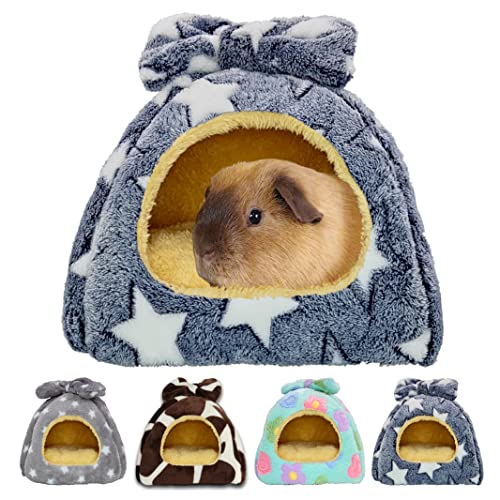 Guinea Pig Bed, Hideout House for Small Animals, Warm & Cozy | Premium Fleece Material, Ideal Bed & Accessories for Hamsters, Chinchillas, Dwarf Bunnies, Hedgehogs. - color: Greystars, size: L-12" x 12"