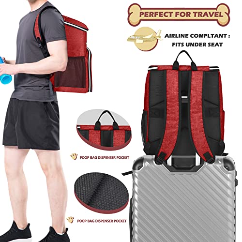 BAGLHER 丨Dog Travel Bag Backpack, Airline Approved Pet Supplies Backpack, Dog Travel Backpack with 2 Silicone Collapsible Bowls and 2 Food Baskets Red - color: Red