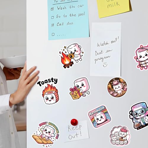 Podagree 60Pcs Marshmallow Sticker Cute Food Decal Funny Cartoon Sweet | Marshmallow Stickers with Cute Food Characters for Sweet Lovers, Laptop, Water Bottle, Journal and Notebook Use - color: Marshmallow, size: 3in