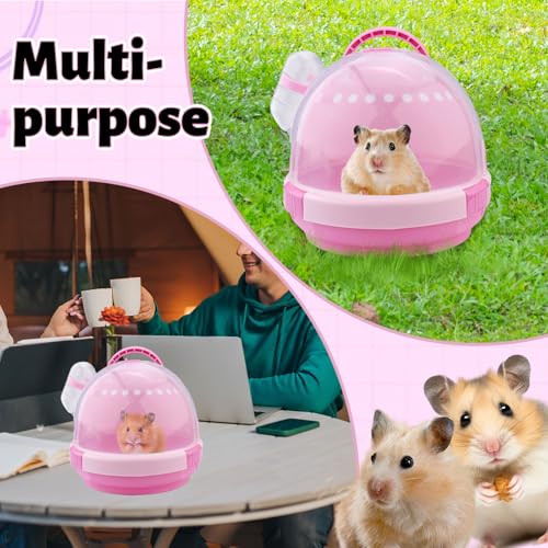 Pink Portable Hamster Carrier with Water Bottle & Handle, Breathable Guinea Pig Travel Cage, Pet Small Animal Carrier Carrying Case for Gerbils Mice Hedgehog Outgoing Transport (7" x 6.2") - color: Pink
