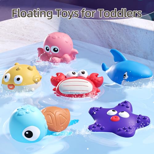 Tovol Zerky No Hole Baby Bath Toys for Kids 6-12M, Marine Animal Bathtub Toys for Toddlers 6+ Months with Sealed Design, 6 Pcs Sea Animal Float in Water Pool Toys for Boy Girl Birthday Gifts