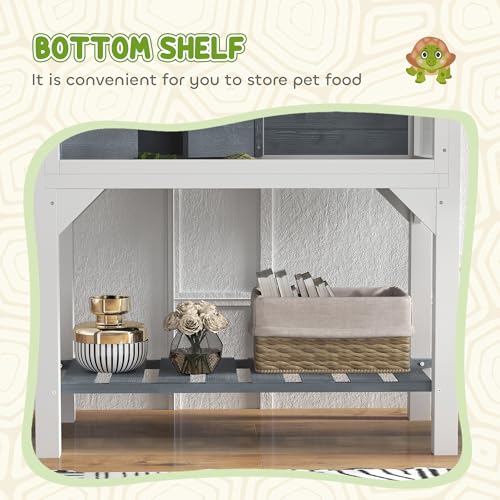 PawHut Tortoise Habitat with Storage Shelf, Wooden Tortoise Enclosure with Clear Windows, Lamp Holder, Openable Top, Built-in Tray, Reptile Cage for Indoor Outdoor Use, Gray | Wooden Tortoise Enclosure, Openable Top, Built-in Tray, Reptile Cage for Indoor