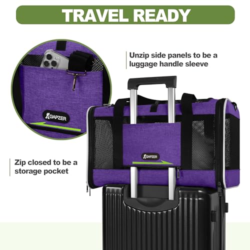 GAPZER Pet Carrier for Cat 18x11x11 Inch, Top Load Small Dog Car Ride Crate | 4-Sided-Ventilated Kitten Carry Purse, Soft Portable Pomeranian Cloth Kennel in Cabin, Kitty Taxi Bag FAA Complaint Car Seat - color: Purple