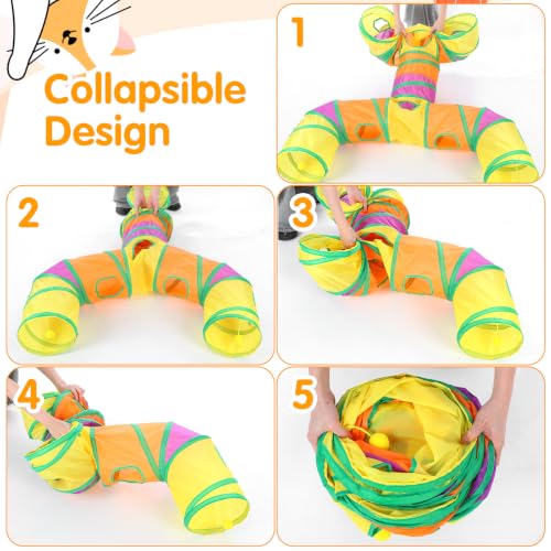 1 Pack Cat Tunnels for Indoor Cats, Foldable Cat Tunnels for Indoor Cats, Large Cat Play Tunnel with Play Ball & Peephole, Tear-Resistant Polyester Pet Tube for Kittens Puppies Rabbits