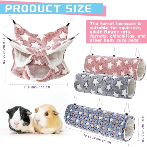 6 Pcs Rat Hammock Set Ferret Hanging Tunnel 3 Tier Guinea Pig Hammocks Hideout Soft Chinchilla Bed for Cage Accessories Hide,Play and Sleep (Dark Color Scheme,Star) - color: Dark Color Scheme